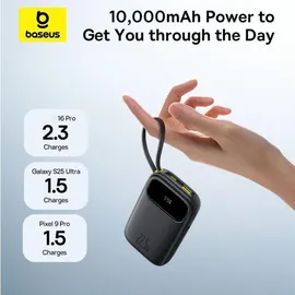 Baseus Externer Akku 10000 mAh Baseus EnerFill FC3, 22,5 W, USB-C, Lightning, USB-A, integrierte Kabel, LED-Display, Schwarz - Schwarz