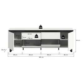 VCM Tomasa Lowboard 180x64 cm Weiß/Schwarz Spanplatte