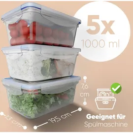 classbach Classbach® Frischhaltedosen mit Deckel | 5er Set | 100% dicht | Meal Prep Boxen | für Mikrowelle Spülmaschine Gefrierfach geeignet | Lunchbox | Dosen Meal Prep stapelbar | Gefrierdosen | C-FHD 4007 K