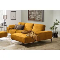 Ecksofa W.SCHILLIG "run, Designsofa mit tollem Sitzkomfort, bequem, L-Form", gelb (brandy s37), B:299cm H:88cm T:178cm, Longlife Xtra-Leder Z73: Naturwalkleder der Luxusklasse aus den erlesensten Rohhäuten. Hautstärke 1, 1 u2013 1, 3 mm, ROHLEDER Jacquard-Flachgewebe Q2 W60 (63% Polyester, 37% Polyacryl), ROHLEDER Chenille-Flachgewebe Q2 W77 (68% Polyacryl, 32% Polyester), Stoff S37 (100% Polyester), Sofas, mit Holzsockel, Füße in Schwarz pulverbeschichtet, Breite 299 cm