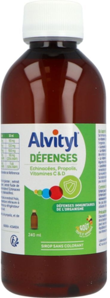 Alvityl Défenses Sirop, Sirop, complément alimentaire à base d'échinacées, propolis et vit 240 ml sirop