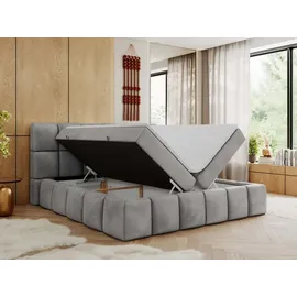 MKS Meble Boxspringbett, Doppelbett NIRA mit dekorativem Kopfteil, Multipocket-Matratze und Topper, Polsterbett mit Bettkästen - 180 x 200 cm - H4... - Grau