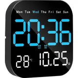 Multifunktionale LED-Wanduhr, Fernbedienung, Timing, Countdown, Temperaturanzeige, Blau - Blau