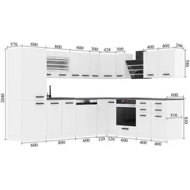 Belini Küchenzeile L-Form 460 x 204 cm Silber matt