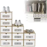 UISEBRT 20er Boxen-Set,Schuhboxen Stapelbar,Aufbewahrungsbox Schubladen mit Transparentes Sichtfenster,Schuhkarton Ordnungsboxen für Kinderzimmer,Büro,Wohnzimmer,Schlafzimmer, Braun
