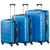 Zelsius Kofferset Koffer Set 3 Stück, Blau, ABS Hartschalenkoffer mit Zahlenschloss, 4 Rollen, (Set, 3 teiliges Kofferset) blau