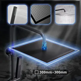 dylin gmbh Edelstahl Duschsystem mit Thermostatarmatur Regendusche Duschset 30 * 30cm Schwarz