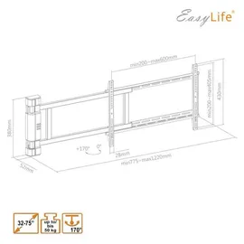 Easy Life EasyLife - TV Wandhalterung elektrisch schwenkbar, 32-75 Zoll, VESA bis 600x400 (schwarz) - Schwarz