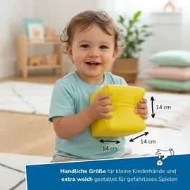alldoro 60802 Softbausteine-Set mit 6 Schaumstoffwürfeln, 14 x 14 x 14 cm, für Kinder ab 0 Jahre, flüsterleise & sicher, Gelb/Grün/Türkis