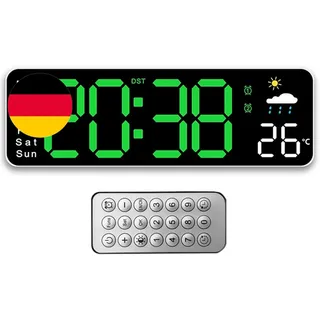 Tomedeks Wanduhr Digital 12 Zoll LED Wanduhr Groß Display Digital Uhr Mit Fernbe