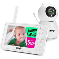 Sainlogic Video Babyphone mit Kamera, Babyphone für den Innenbereich, 1080P FHD 5 Zoll LCD Display, Tag und Nachtansicht, Temperatur und Alarm, Gegensprechfunktion, weiß