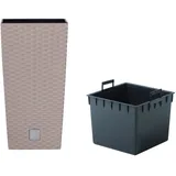 50cm Blumentopf in Rattan Optik Blumentopf Übertopf mit Einsatz mocca
