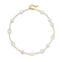 Perlenkette »Schmuck Geschenk Halsschmuck Halskette Silberkette Kugelkette Perle«, Made in Germany - mit Bergkristall und Süßwasserzuchtperle, 15460455-0 gelbgoldfarben-kristallweiß-weiß