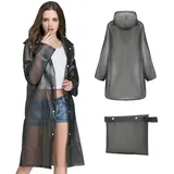 Kcmell Regenmantel Erwachsene Regenponchos, Wasserdicht Regenponcho für Herren & Damen, Wiederverwendbare Regencape Tragbare EVA Regenbekleidung für Wandern Camping Reisen - Schwarz Transparent XL - XL
