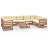 vidaXL 10-tlg Garten-Lounge-Set Kissen Honigbraun Massivholz