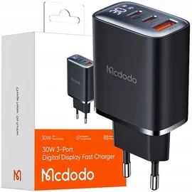 Mcdodo Netzwerkladegerät mit Display 2x USB-C + USB-A, 30W in Schwarz