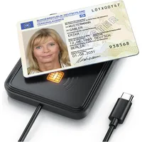 CSL Chipkartenleser, SmartCard Reader USB C, NFC, SIM Kartenlesegerät, Personalausweis, Bankkarten uvm. (USB-C), Speicherkartenlesegerät, Schwarz