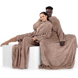 DecoKing Decke mit Ärmeln Geschenke für Frauen und Männer 170x200 cm Beige Microfaser TV Decke Kuscheldecke Weich Lazy