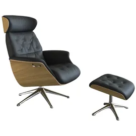 flexlux Relaxsessel FLEXLUX "Volden Fernsehsessel, verstellbarer Rücken- & Kopfstütze, drehbar", schwarz (deep schwarz), B:83cm H:112cm T:125cm, 100% Echteder, Sessel, Relaxsessel, Rücken- und Kopfteilverstellung, Drehbar, Fuß Alu, Armlehne Eiche