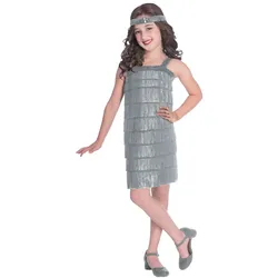 20er Jahre Flapper Mädchenkostüm Silber - Kinder-6-8-Jahre