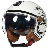 Jethelm mit Doppelvisier, Halbhelme für Motorradfahrer und Rollerfahrer, Jet-Piloten-Motorrad-Retro-Chopper-Cruiser-Vintage-Mopedhelm ·ECE Geprüft, für Männer und Frauen