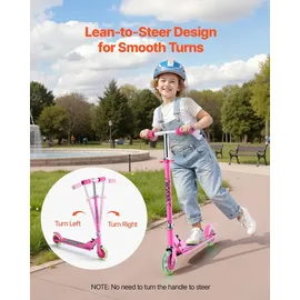 Vevor Scooter (2 Räder) für Kinder ab 3 Jahren, Cityroller Kinderroller mit leuchtenden Rädern & höhenverstellbarem Lenker & rutschfestem Deck & faltbarem Rahmen, Tretroller bis zu 50 kg, Pink