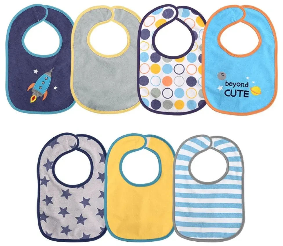 Baby Care Babylätzchen 7-teiliges Set Klettverschluss, einlagig, wasserdicht blau