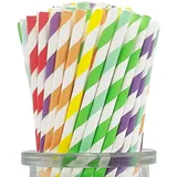 [100er Packung] Bunt Gestreifte Papier Strohhalme, Multi Colors Bunte Party Papier Strohhalme Trinkhalme für Geburtstag, Hochzeiten, Party, Weihnachten