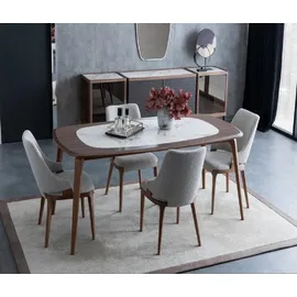 JV Möbel Esszimmergruppe Esstisch, 4x Stühle Sideboard mit Spiegel), Marmoroptik,