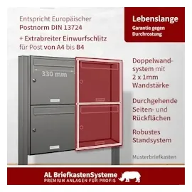 AL Briefkastensysteme Standbriefkasten 8 Fach Grau