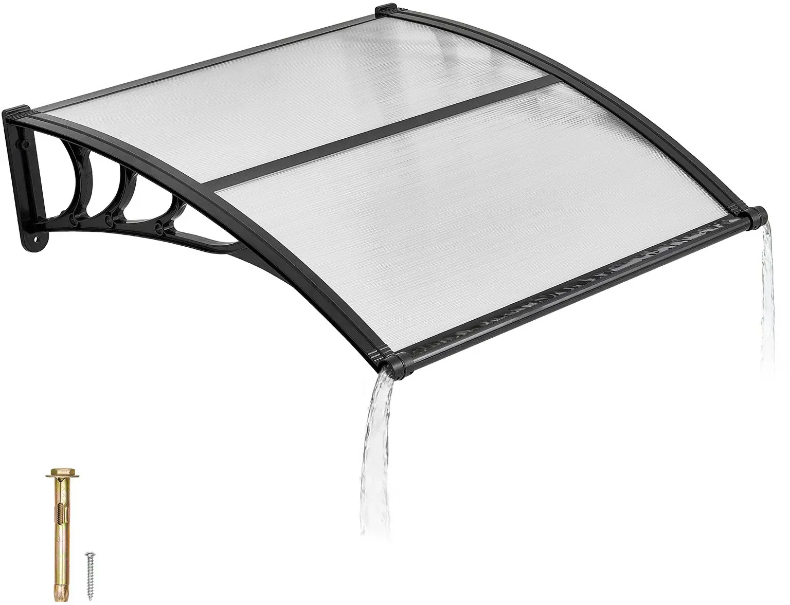 VEVOR Vordach für Haustür 965x1017 mm, Pultbogenvordach, Pultvordach mit Entwässerung & ABS-Halterung, Regen-, Schnee- & Sonnenschutz, Polycarbonat-Türüberdachung für Veranda & Terrasse, Braun