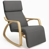 BAKAJI Schaukelstuhl, mit Armlehnen aus Birkenholz, Schaukelsessel, 5-stufig verstellbare Fußstütze, Relaxstuhl, bis 150 kg belastbar, Wohnzimmer, Schlafzimmer, grau