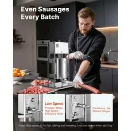 Vevor manueller Wurstfüller 10 L vertikale Wurstfüllmaschine Fleischfüller mit 2 Geschwindigkeiten (schnell / langsam), Hochleistungsfüller aus Edelstahl mit 5 Wurstfüllrohren, Fleischfüllen