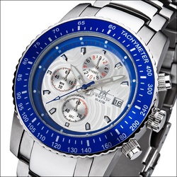 FIREFOX  - CHRONOGRAPH STAHL - silber blau / 45 MM