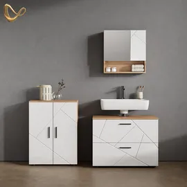 livinity Livinity® Midischrank Weiß Hochglanz/Goldkraft Eiche, 60 x 81 cm