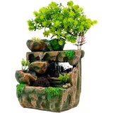 Zimmerbrunnen mit LED Licht, Moderner Tischbrunnen Indoor mit Wasserfall für Wohnzimmer Deko, Kunstharz Springbrunnen Innen mit Beruhigendem Wassergeräusch, 30cm