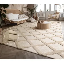 Paco Home Teppich Wohnzimmer Schlafzimmer Kurzflor Boho Skandi Raute 3D Grau Anthrazit, Grösse 120x160 cm - Beige