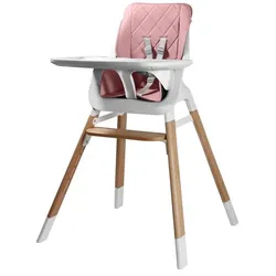 Kikkaboo Hochstuhl 2 in 1 Modo Kinderstuhl Holz, Gurt, Fußstütze verstellbar rosa