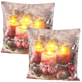 Infactory 2er-Set Dekokissen mit Adventskranz-Motiv, 4 LEDs, 45 x 45 cm