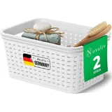 Novaliv 2 Stück Eleganter Aufbewahrungskorb in Rattan-Optik | Weiß Kunststoff 2L – Perfekt für Bad & Kleidungsaufbewahrung. Aufbewahrungsbox B...