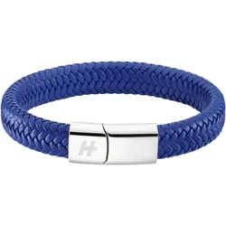 Lederarmband HECHTER PARIS "Schmuck Geschenk Edelstahl Leder Armschmuck", blau (edelstahlfarben, blau), Armbänder, Damen, Edelstahl-Leder, Edelstahl, Leder
