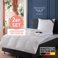 Excellent Daunenbettdecke + 3-Kammer-Kopfkissen "Venedig, 2-tlg, hergestellt in Deutschland, verschiedene Größen", weiß, B/L: 135cm x 200cm Anzahl Teile 1, B/L: 80cm x 80cm Anzahl Teile 1, Bezug: Baumwolle Füllung: Entendaune/-feder, polarwarm, Bettdecken Bezug:
