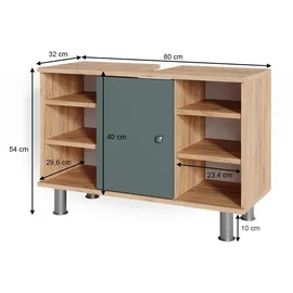 Vicco Waschbeckenunterschrank Fynn Grün Badmöbel 80cm