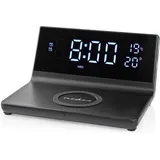 Nedis Wecker Kabelloses Ladegreät | Qi Zertifiziert | 5/7.5/10 / 15 W | USB-A Stecker | 2 Alarmzeiten | Snooze-Funktion