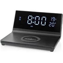 Nedis Wecker Kabelloses Ladegreät | Qi Zertifiziert | 5/7.5/10 / 15 W | USB-A Stecker | 2 Alarmzeiten | Snooze-Funktion