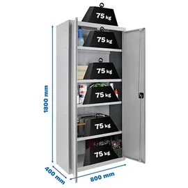 Proregal Stahlschrank AMEGO HxBxT 180x80x40cm | 4x Fachboden Grau-Grau