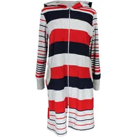 Aquarti Damen Frottee Bademantel Morgenmantel Gestreift mit Kapuze, Farbe: Dunkelblau/Rot, Größe: XL - XL