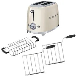 Toaster 2 Scheiben Set Toaster + Sandwichzangen & Aufsatz in Creme, 950W