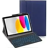 YHFZR Tastatur Hülle for iPad 10. Generation 10,9 Zoll 2022, [Deutsches QWERTZ] Slim Hülle mit 7 Farben Beleuchtung Kabellose Tastatur mit Schützhülle für iPad 10. Generation 10,9 Zoll 2022, Blau