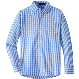Spring&Gege Jungen Langarm Popeline Button Down Shirt Baumwolle Plaid Uniform Dress Shirts, Blau Groß Gingham, S - 5-6 Jahre